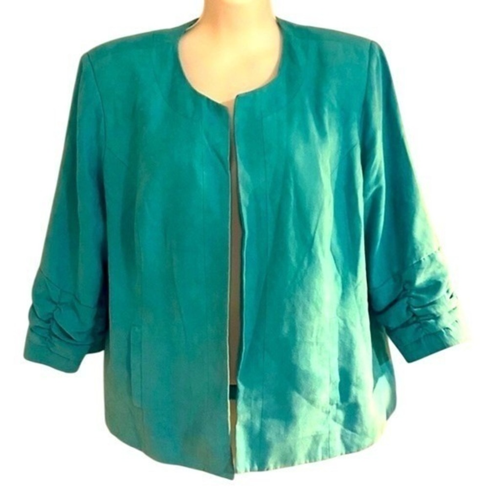 Dress Barn jacket/blazer women's 18/20 turquoise faux suede open front lined